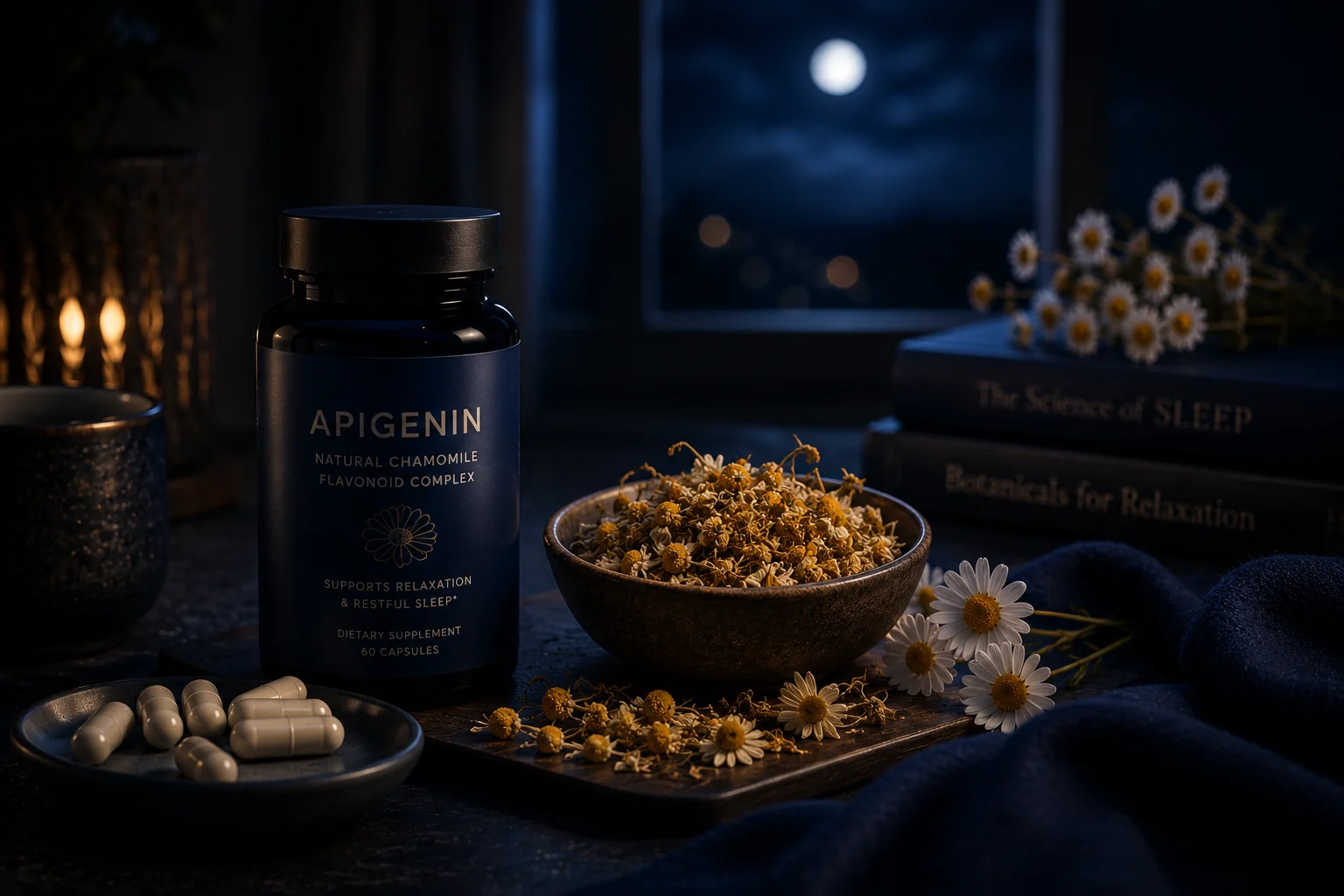 apigenin chamomile sleep supplement scene