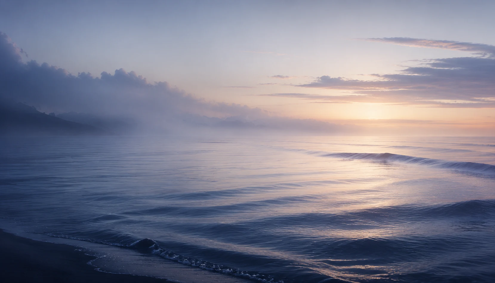 Soft ocean mist with pastel waves, minimal background for call-to-action, promoting relaxation and trust
