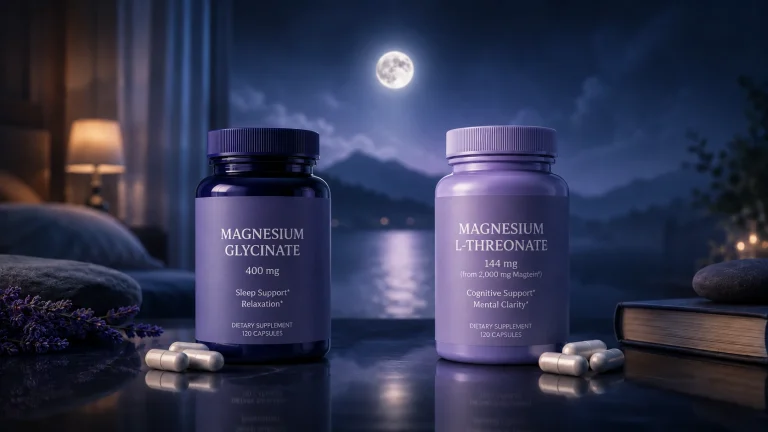 magnesium glycinate vs magnesium L-threonate sleep supplement comparison in premium cinematic wellness scene
