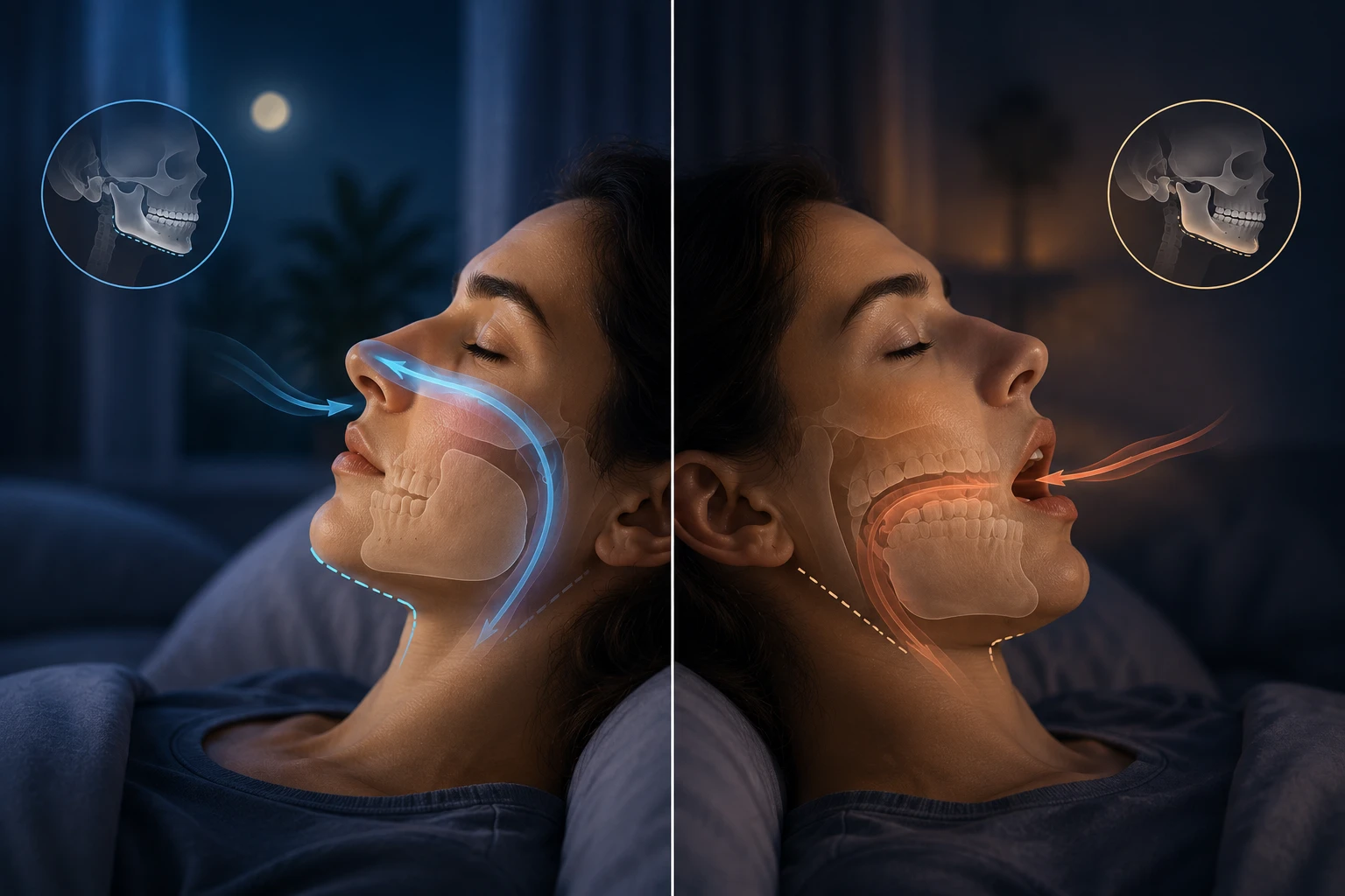 nasal breathing vs mouth breathing facial structure and jaw comparison