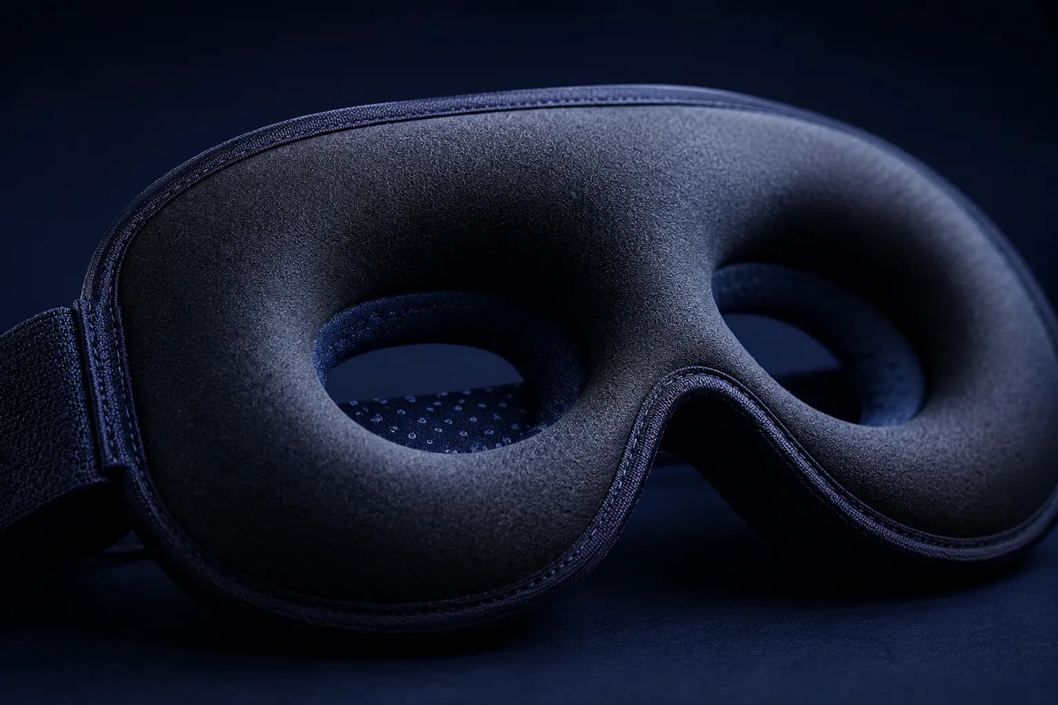 Zero pressure sleep mask with elevated molded eye cups and breathable foam texture