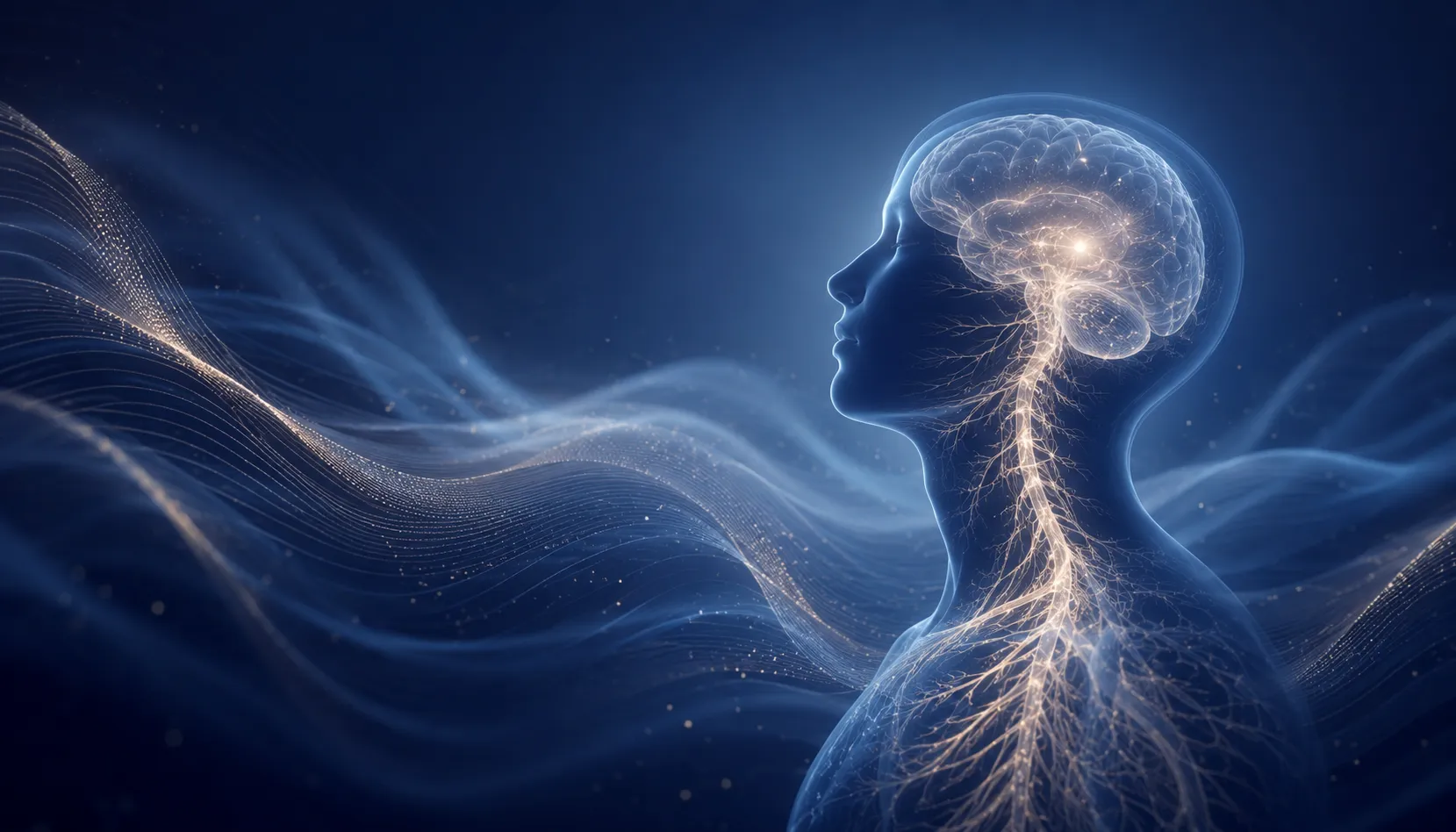 abstract visualization of nervous system relaxation with soft flowing gradients and calming blue tones