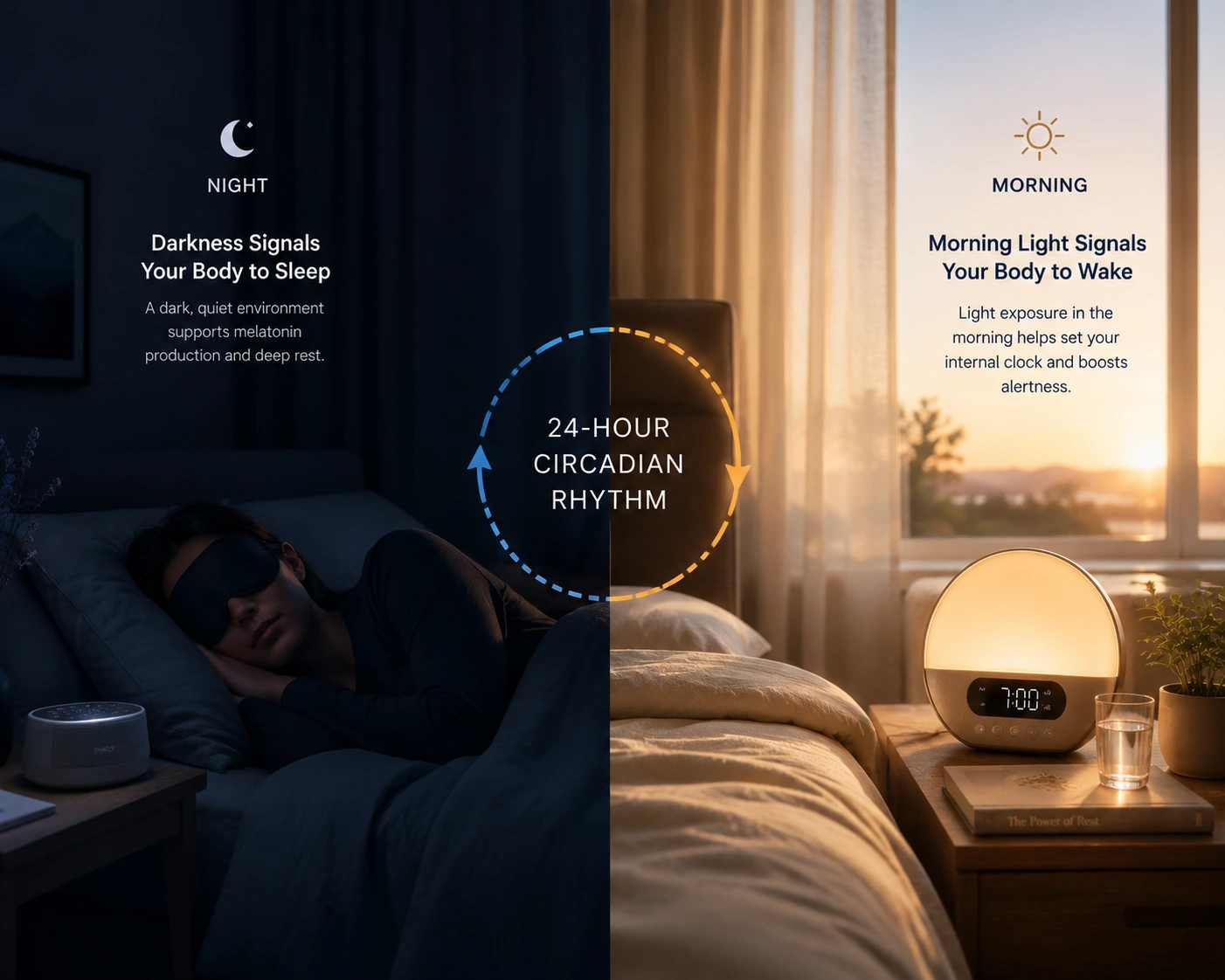 transition from dark sleep environment to sunrise alarm morning light